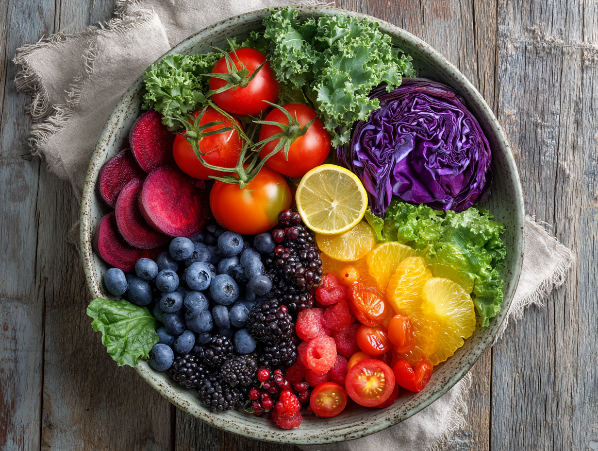 Színes, egészséges ételek tálán